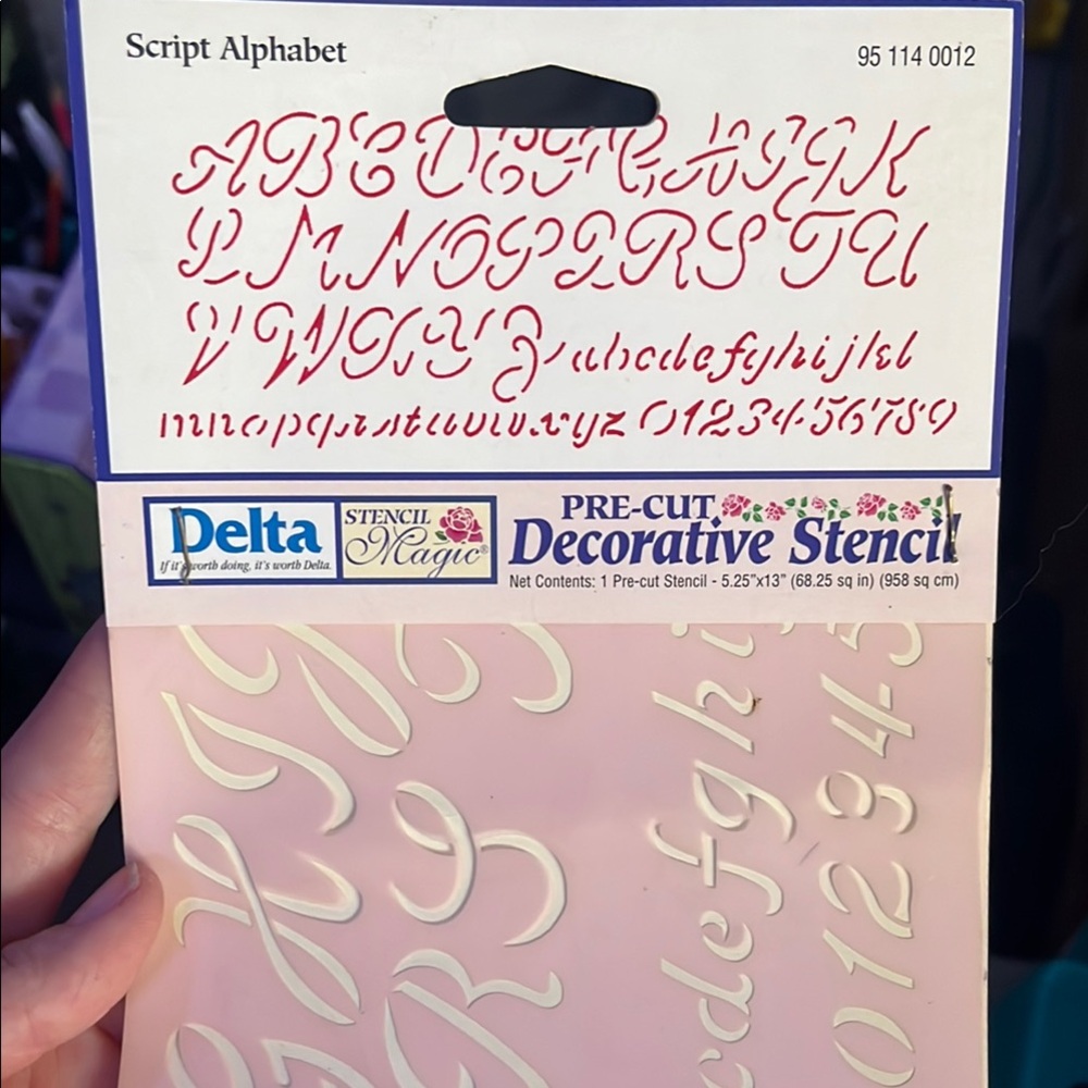 Delta Red and Cream Script Stencil